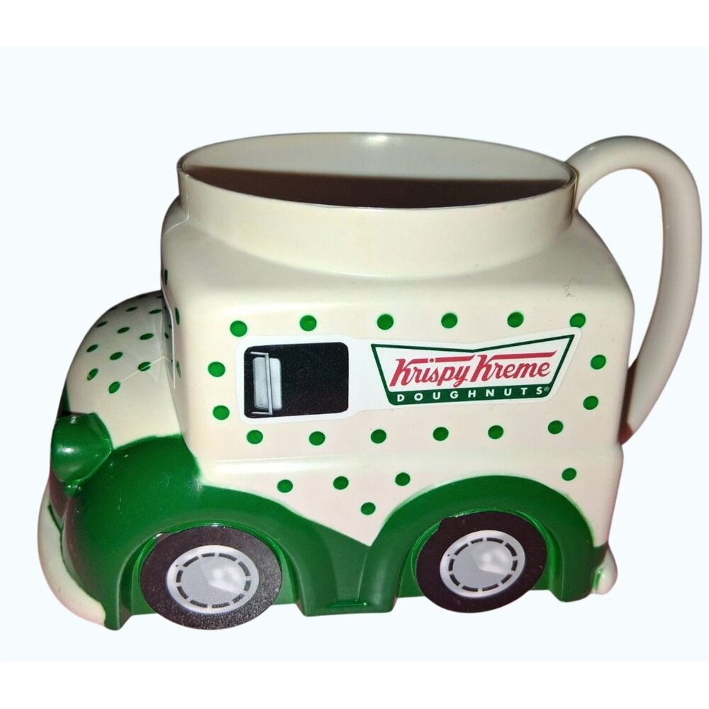 Krispy Kreme Doughnuts Vehicle Shaped Plastic Coffee Mug White Green